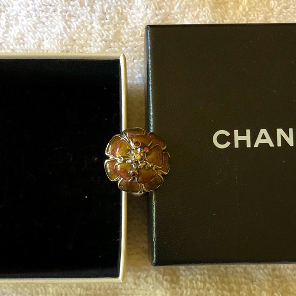 CHANEL Red Brown Floral ring 7 - Picture 1 of 8